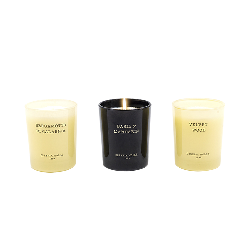 Bergamotto di Calabria, Basil & Mandarin, Velvet Wood - 3 x 75g Luxury Candle Gift Set - Cereria Molla