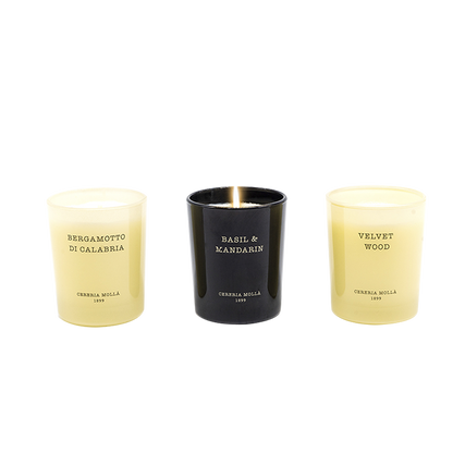 Bergamotto di Calabria, Basil & Mandarin, Velvet Wood - 3 x 75g Luxury Candle Gift Set - Cereria Molla